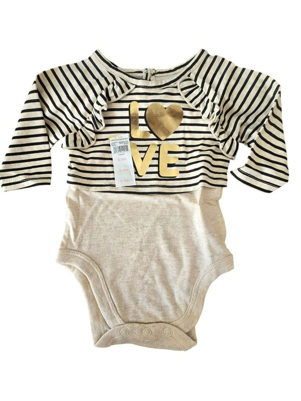 Striped Baby Bodysuit Gold Love Print & Ruffles Size 0-3M Garanimals lh7225A
